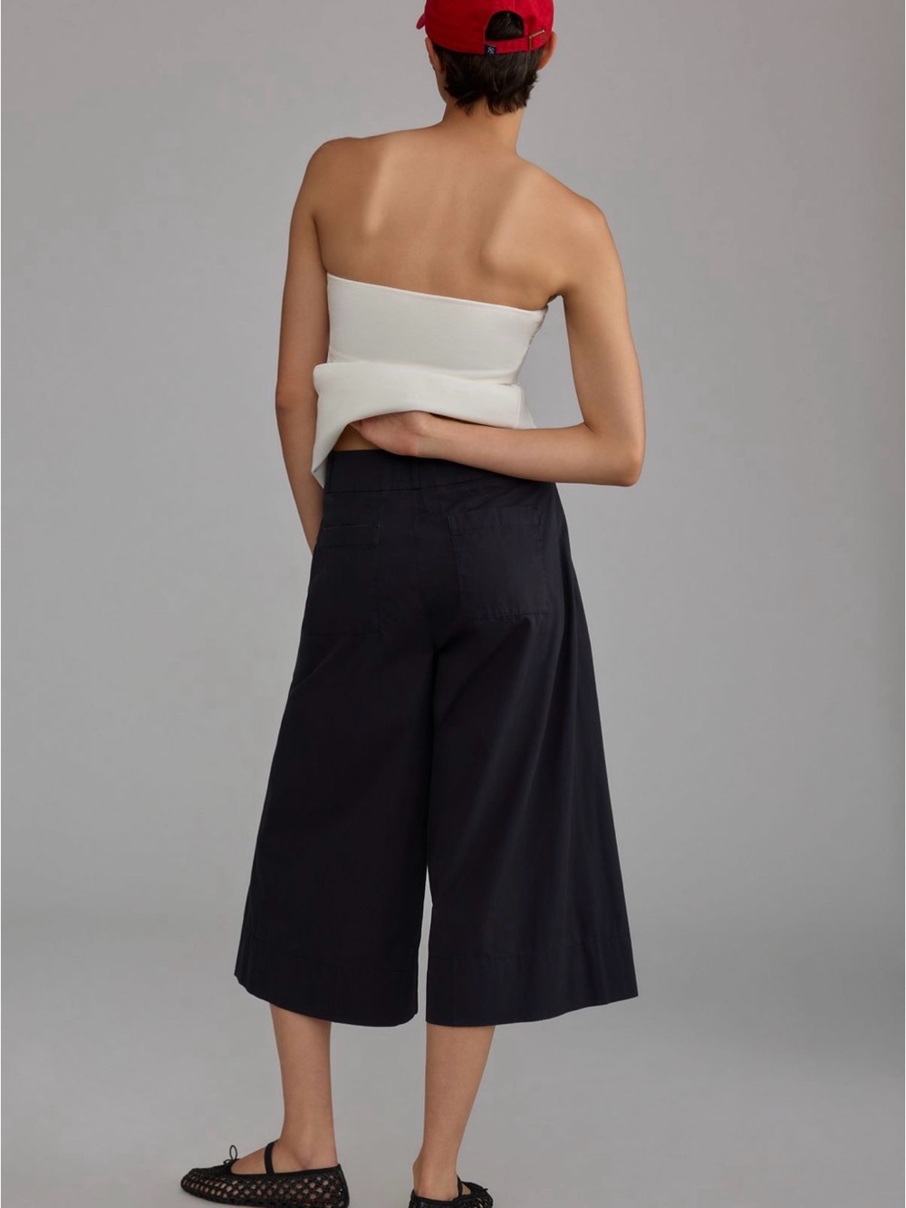 Anthropologie Black High-Waist Wide-Leg cropped Pants - Picture 2 of 10